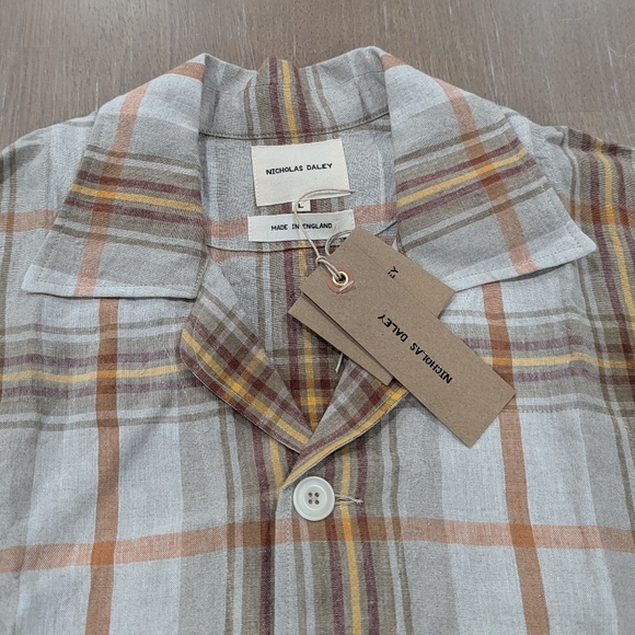 Mens Nicholas Daley Plaid LS Camp Shirt Summer Tartan Large - Picture 2 of 8